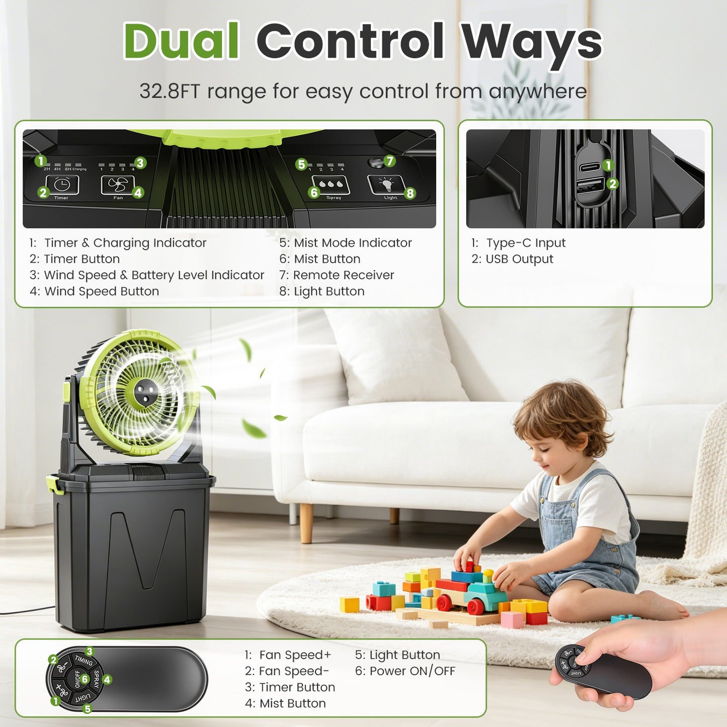 1Pc  5 In 1 20000mAh 10L Bucket Portable Misting Fan Indoor Outdoor Rechargeable Camping Cooling Fan Work As Air Cooler Humidifier Power Bank & RGB Night Light With Remote Control