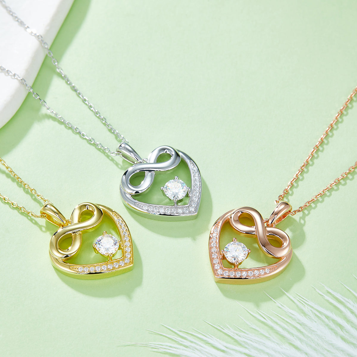 4.8g S925 Sterling Silver 5mm Moissanite Infinity Heart Necklace 45cm  17 Stones Pendant With GRA, Platinum Plated Jewelry Gift Box Set For Women
