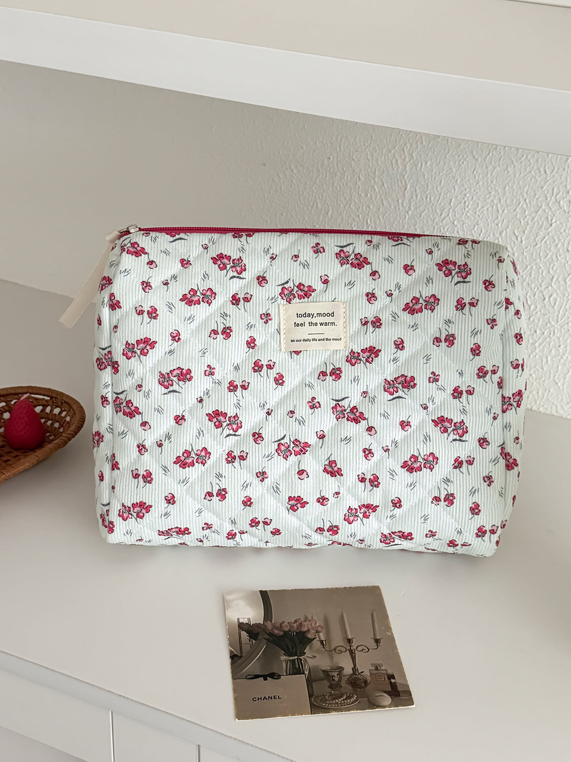 New Corduroy Green Floral Makeup Bag