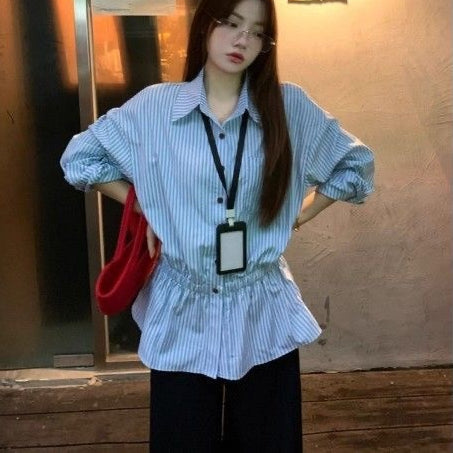 Korean-style Versatile Striped Collar Women's Fashion Slim-fit Shirt