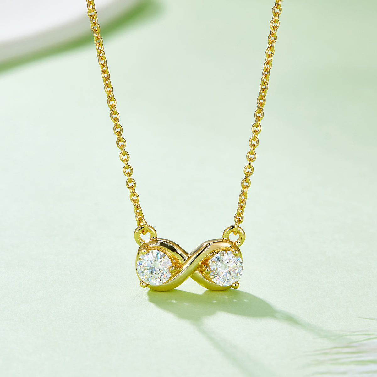 3.1g S925 Sterling Silver 1CT Moissanite Infinity Necklace 45cm  2 Stone Pendant With GRA, Platinum Plated Romantic Jewelry Gift Box Set For Women