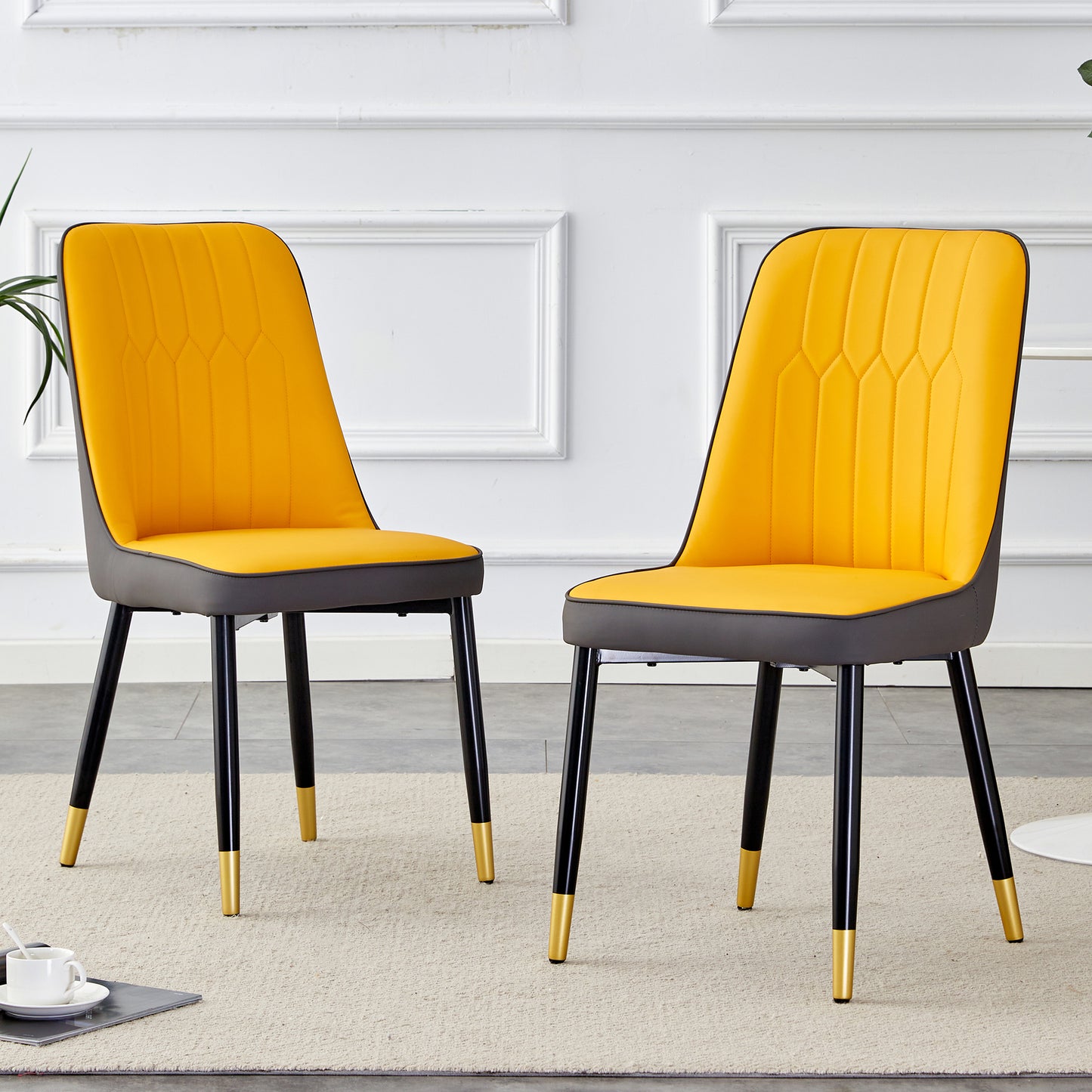 Orange Yellow And Dark Gray Stitching Style, Equipped With Artificial Leather Cushioned Seats, Suitable For Kitchen, Living Room, And Dining Room , 2-piece Set  Orange Yellow And Dark Gray PU  C-007