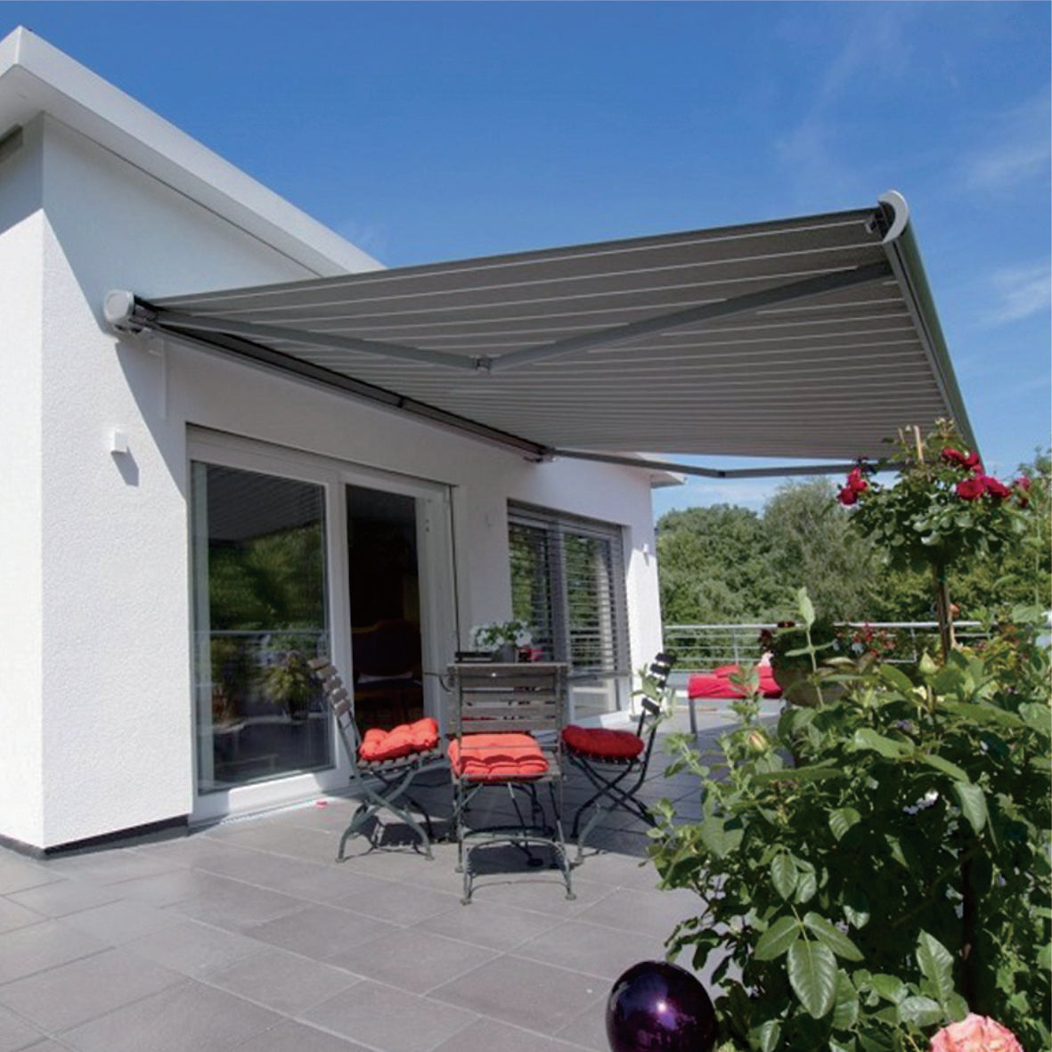 D8300 Full Box Retractable Awning 2-6m & 1.5-3m  Heavy Duty Motorized Patio Canopy With LED Light Remote  Smart Rain Wind Sensor