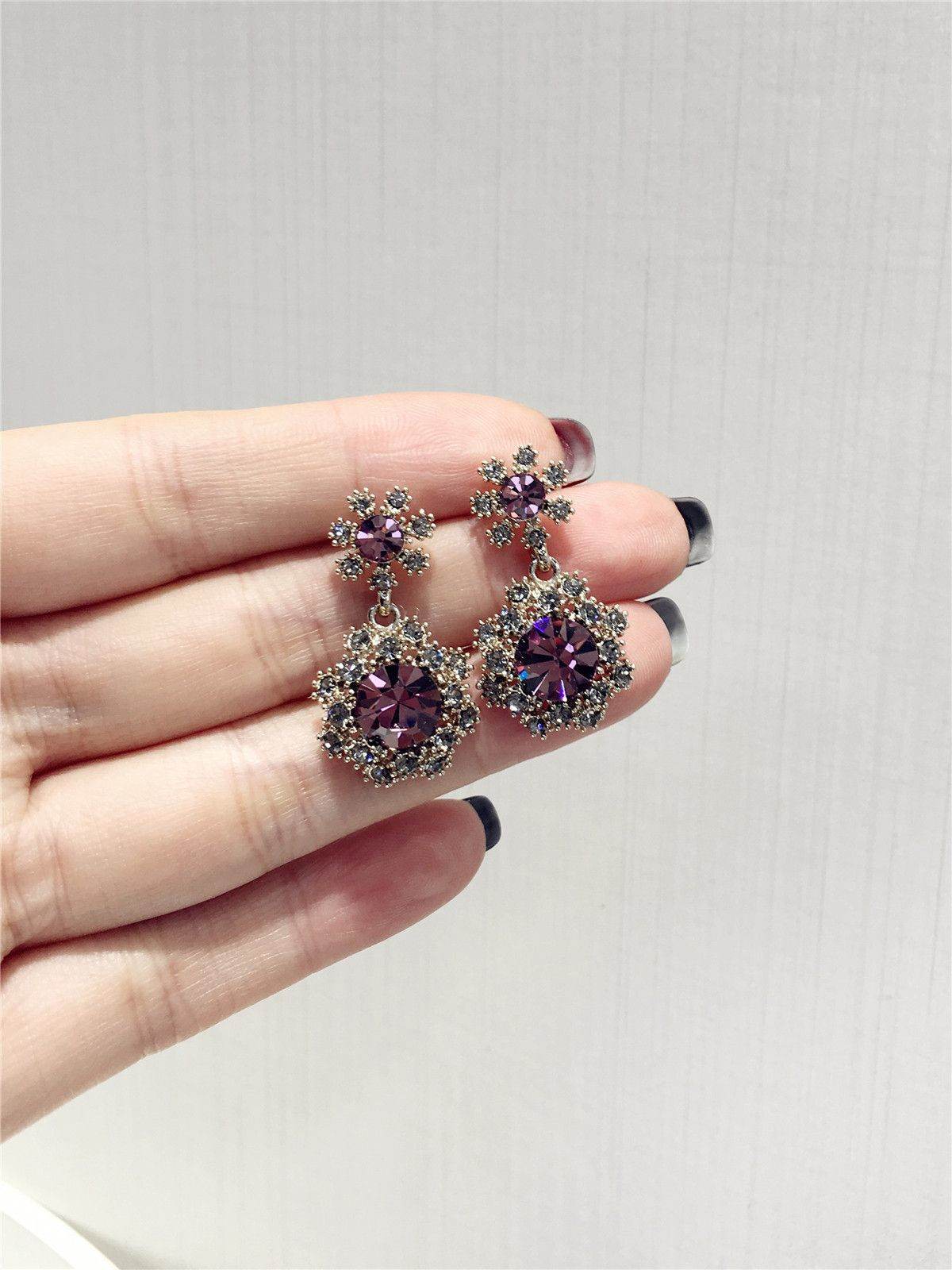 New Korean Style Vintage Antique Shiny Rhinestone Stud Earrings, Influencer Elegant Socialite Glitter Drop Trendy Jewelry For Women