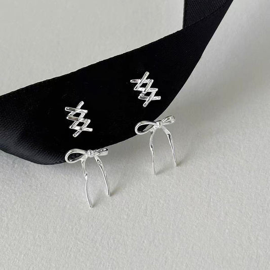 1 Pair 999 Sterling Silver Cross & Bow Convertible Stud Earrings, Fresh & Versatile, Perfect For Daily, Dating & Gifting, Ideal Valentine's Gift