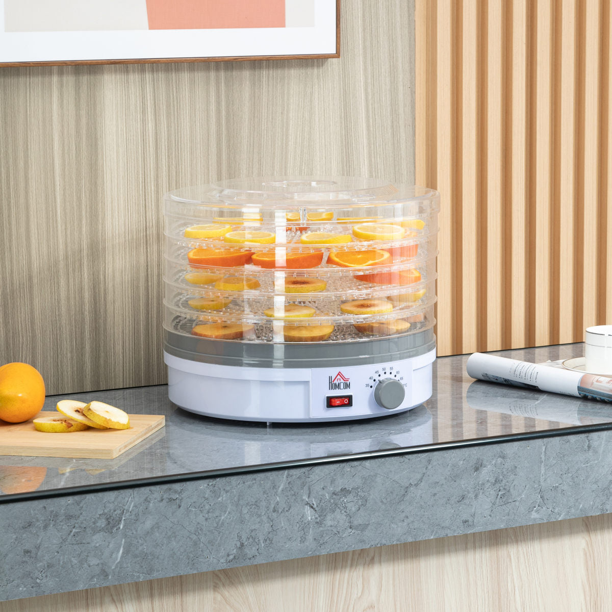 5 Tier Food Dehydrator, 245W Food Dryer Machine With Adjustable Temperature Control For Drying Fruit, Meat, Vegetable, Jerky And Pet Treat, White