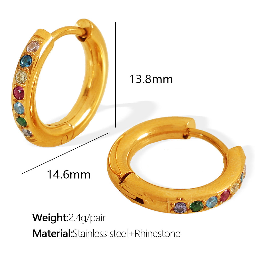 Foreign Trade European And American Fashion Korean-Style Round Micro-Inlay Colorful Zircon Earrings