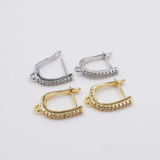Copper Earrings, 18K Gold-plated, U-shaped Zircon-studded Ear Clips With Dangling Hoopswomens Accessories, Wholesale Jewelry