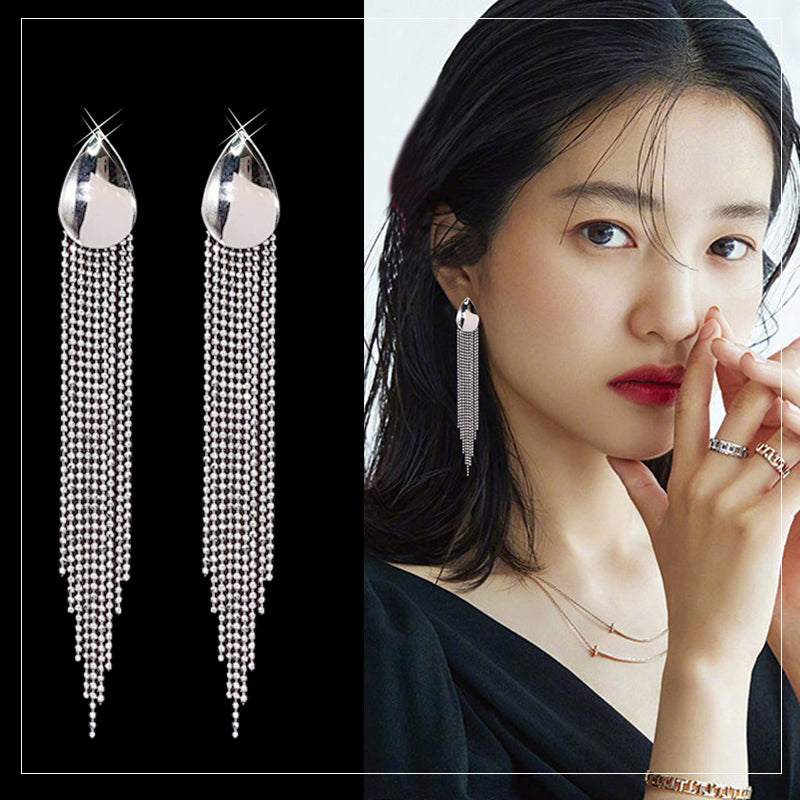 1 Pair 999 Sterling Silver Waterdrop Metal Long Tassel Earrings, Shiny & Glamorous, Perfect For Party, Dating & Banquet, Ideal Valentine's Gift