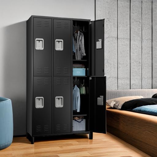 METAN Metal Locker For School Office Gym Bedroom,3 Doors Steel Storage Locker Cabinet For Employees,Industrial Storage Locker With 2 Shelves,Assembly Required 3 Door-Black