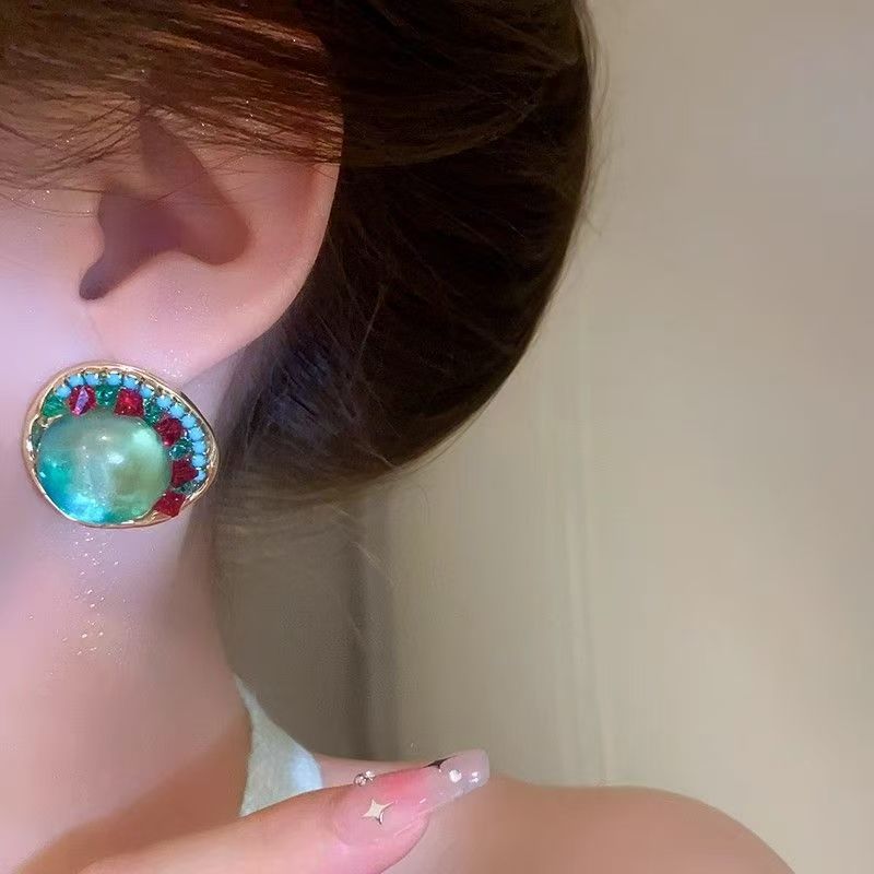 2026 New Niche Unique Earrings For Women, Exaggerated Large Designer Enamel Retro Dangle Studs, High-End Fashion Ear Jewelry