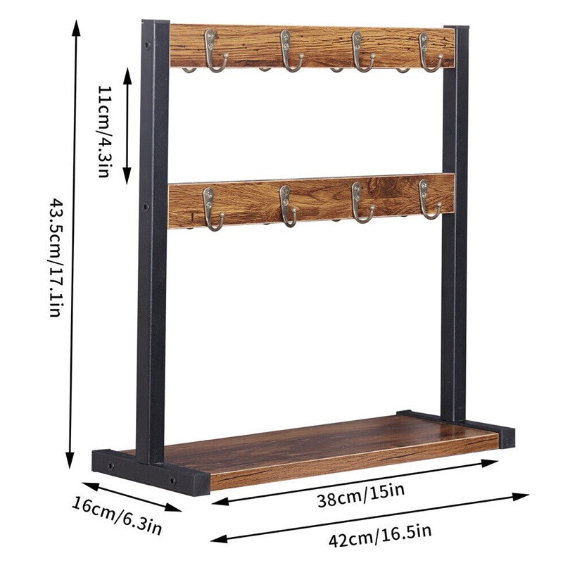 Tabletop Wood Cup Storage Rack Display Shelf Coffee Mug Holder Desk Space Saving