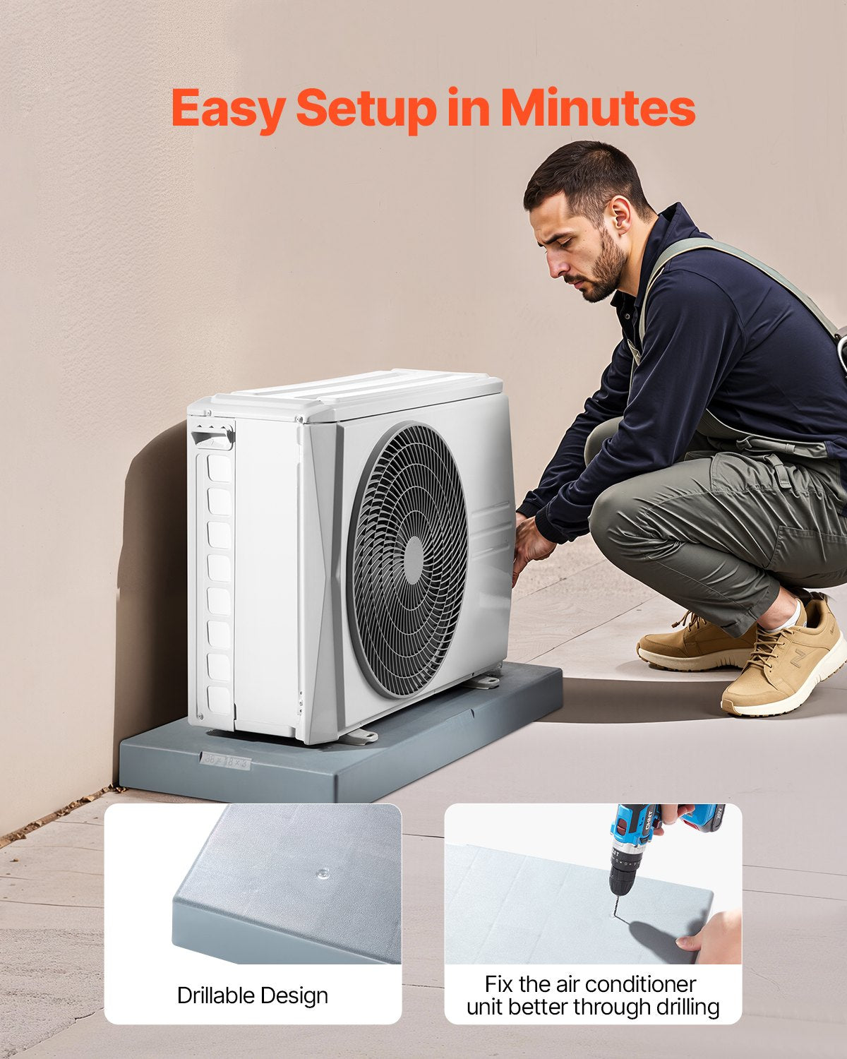 Mini Split Pad, For 9000-36000BTU Ductless Air Conditioner Heat Pump Systems, 960x460x74 Mm Plastic Outdoor Condenser Equipment Anti-Vibration Pads For Heat Pump System, Max Load 181kg