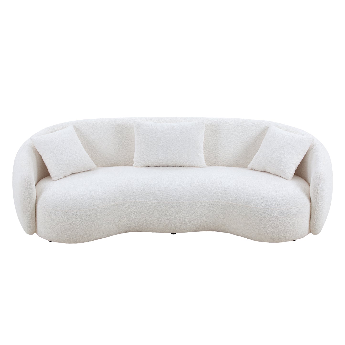 Mid Century Modern Curved Living Room Sofa, 4-Seat Boucle Fabric Couch For Bedroom, Office, Apartment, Off White Beige And White
