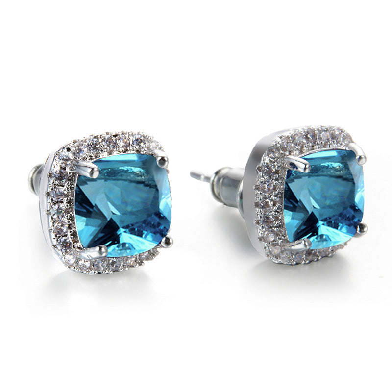 Korean-style Fashionable All-diamond Zircon Womens Stud Earrings