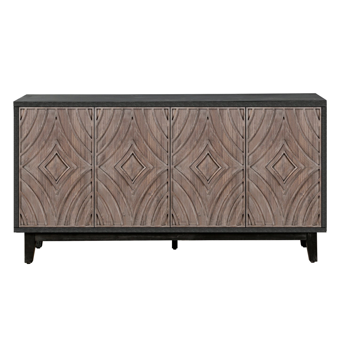 Mid Century Sideboard Buffet Cabinet With Solid Wood Legs 60  Kitchen Storage Cabinet Credenza With 4 Convex Pattern Diamond Doors And 2 Shelves Accent Console Table For Living Room  Entrance Hall Etc