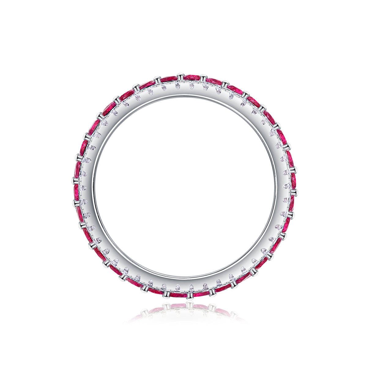 3.6g S925 Sterling Silver 3 Row Pave Ring  Synthetic Ruby Eternity Band, Platinum Plated Promise Ring For Women, Jewelry Gift Box Set