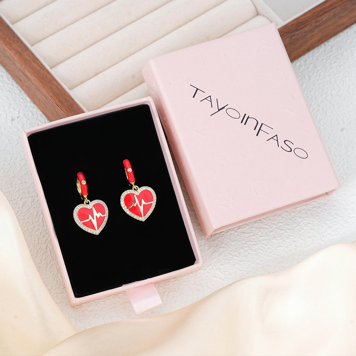 Women's Fashion Versatile Red Heart ECG Earrings