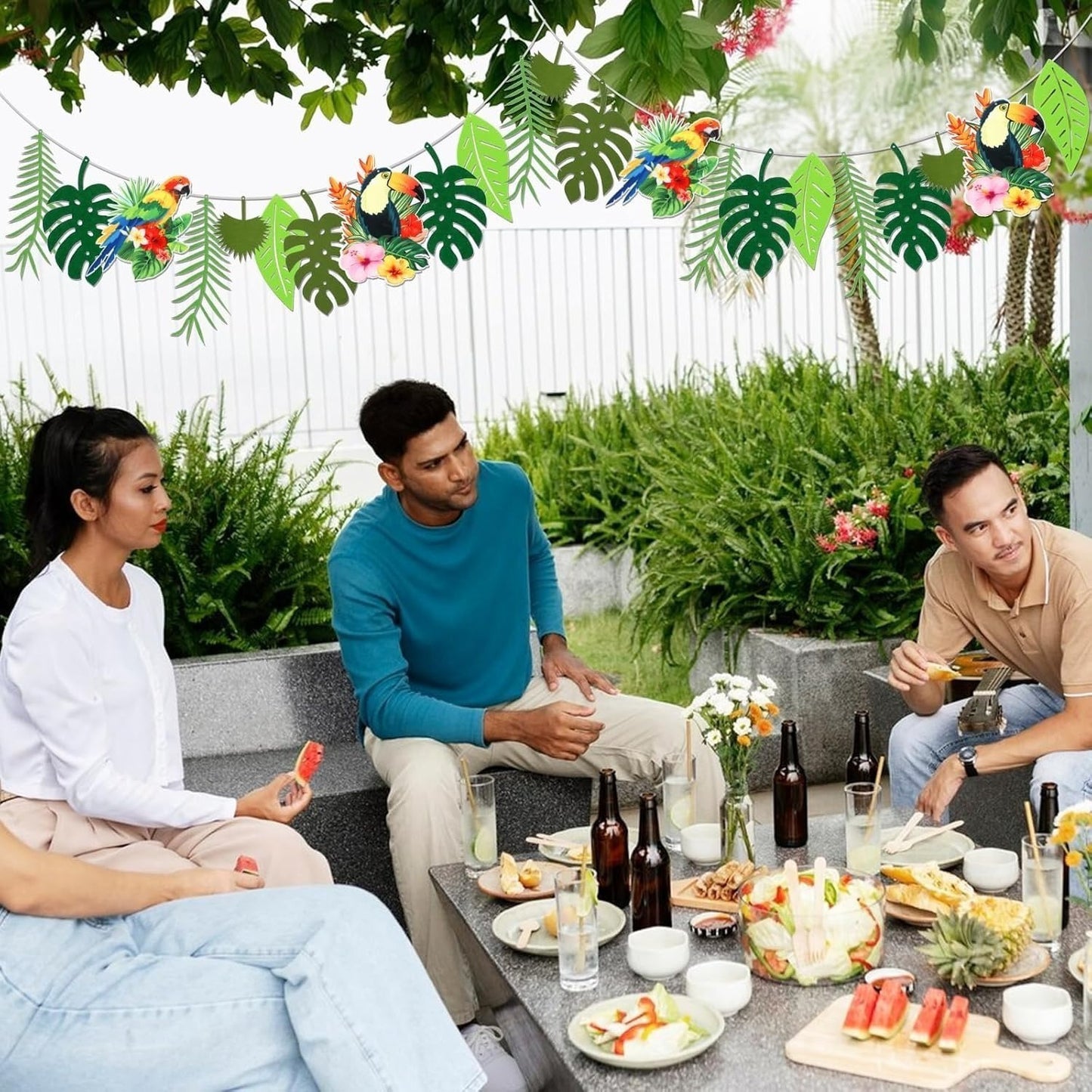 3-Piece Tropical Leaves Banner, Large Hawaiian Felt Leaves Garland, Summery Party Decoration With Palm Leaves, Exotic Foliage Garland For Luau And Beach Parties – Party Accessories Set