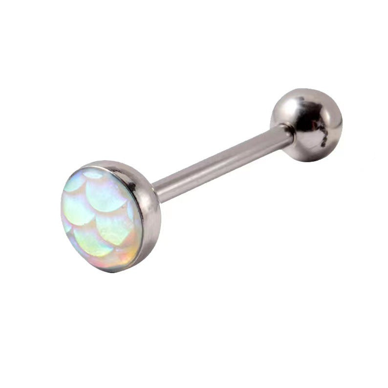 Beauty Fish Scale Dripping Oil Tongue Nail Gradient Colorful Scale Tongue Ring Stainless Steel Body Piercing Jewelry