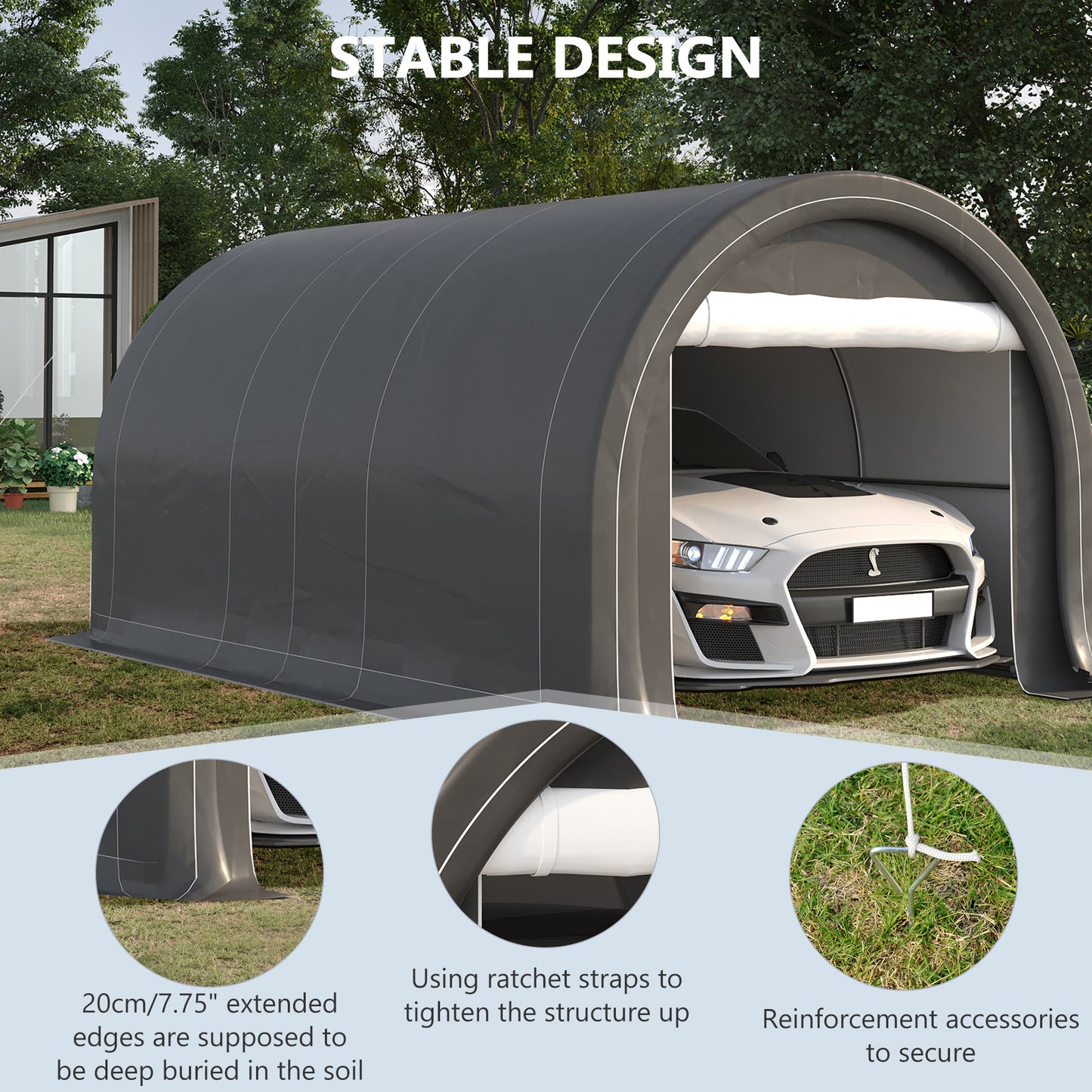 10' X 16' Carport, Heavy Duty Portable Garage Storage Tent With Large Zippered Door, Anti-UV PE Canopy Cover For Car, Truck, Boat, Motorcycle, Bike, Garden Tools, Outdoor Work, Gray