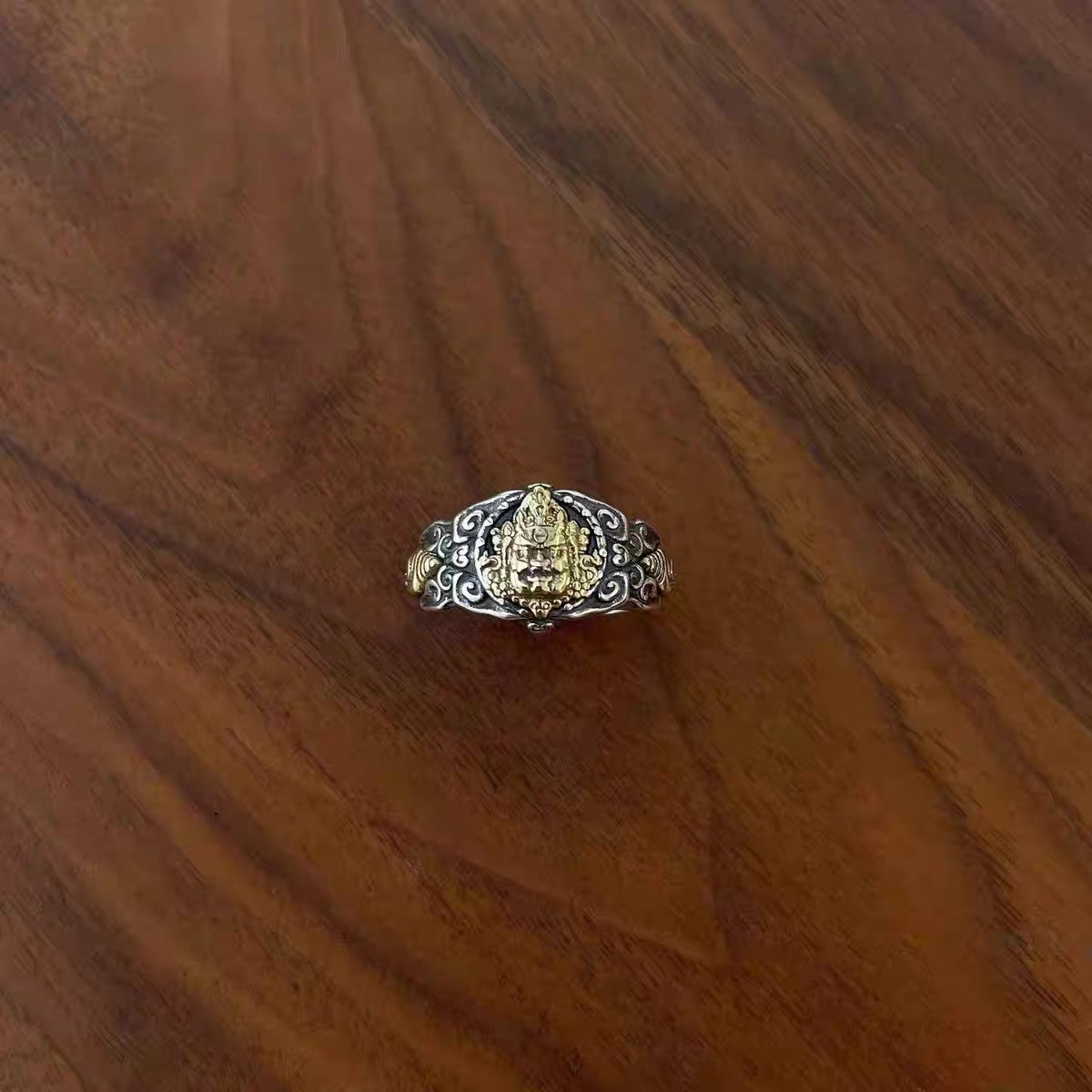 1pc 999 Sterling Silver Two-tone Wealth God Open Ring, Retro Ethnic Style, Perfect For Daily Wear & Valentine's Day Gift