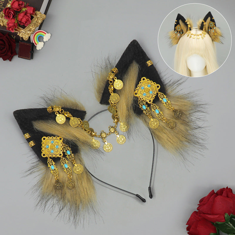 Tibetan Hair Accessories Exotic Wolf Ear Animal Ears Headband Bohemian Travel Photo Shooting Props