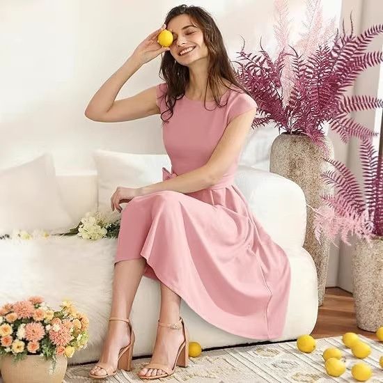 Womens Retro Tea Party Mid-Length Dress