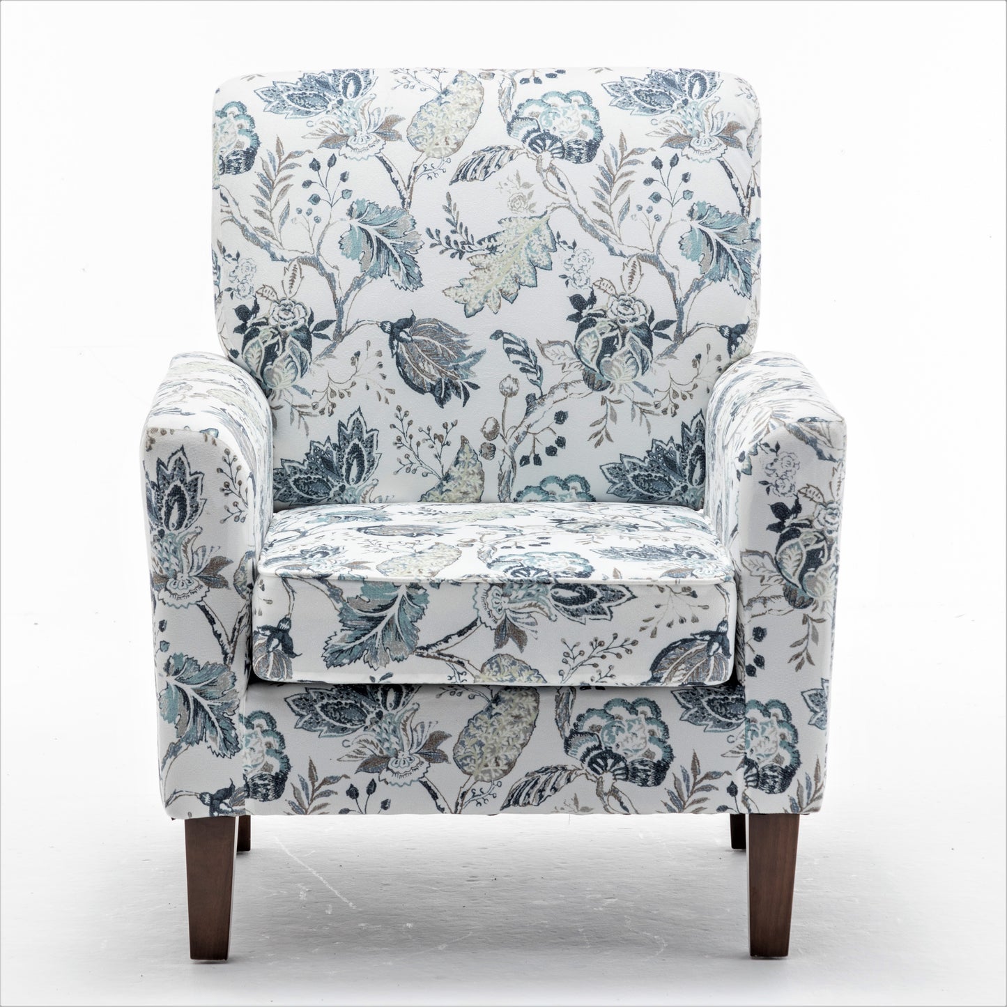 Patterned Polyester Blend Armchair, Solid Birch Wood Frame With Brown Tapered Legs, Foam Padded Accent Chair With Trim Detail For Living Room Office