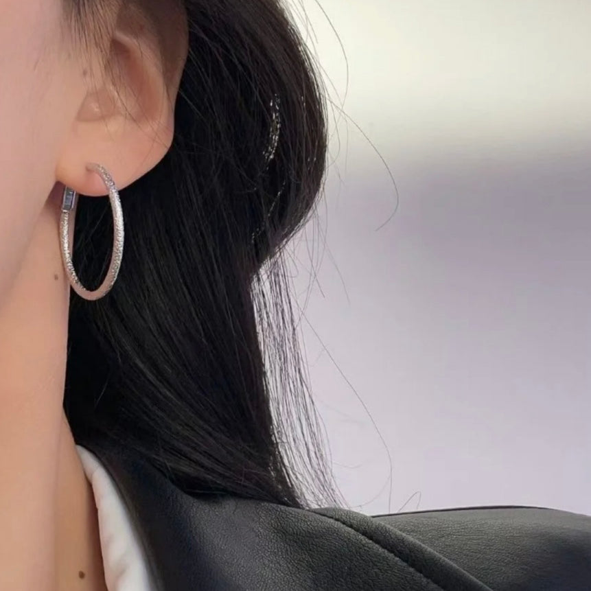 1 Pair 999 Sterling Silver Shimmer Hoop Earrings, Minimalist Style, Perfect For Daily Wear And Valentine's Gift