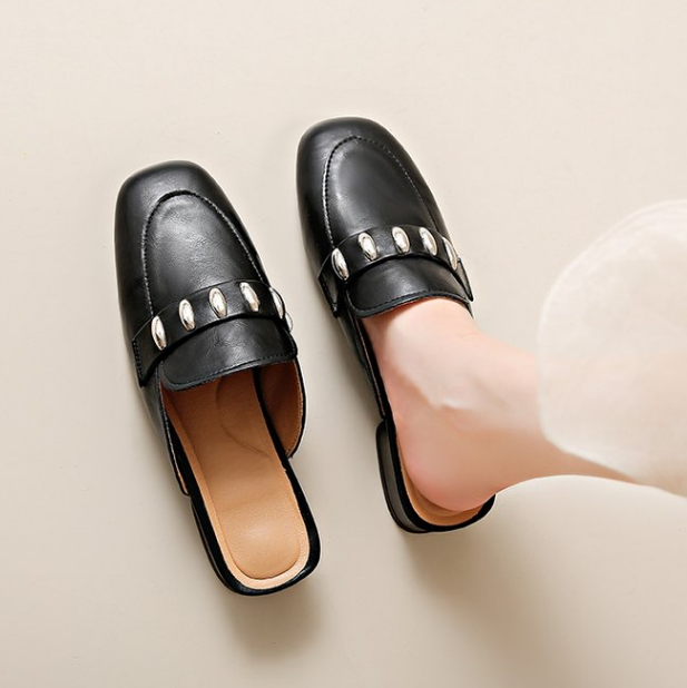 New Summer Black Fashion Fairy Style Comfortable One Strap Mule Slippers For Women Wear Outdoor Ladies Shoes