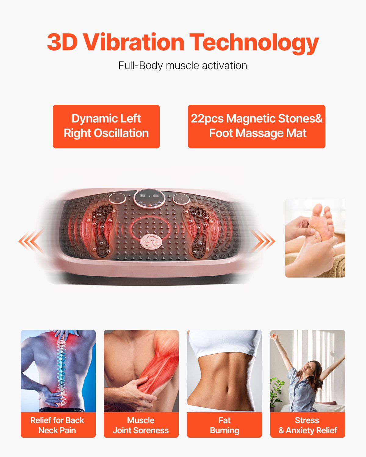 Vibration Plate Exercise Machine, Whole Body Shaker With Magnetic Acupoints For Lymphatic Drainage And Weight Loss, Home Workout Gym Fitness Equipment With 2 Resistance Bands For Women Men, Pink