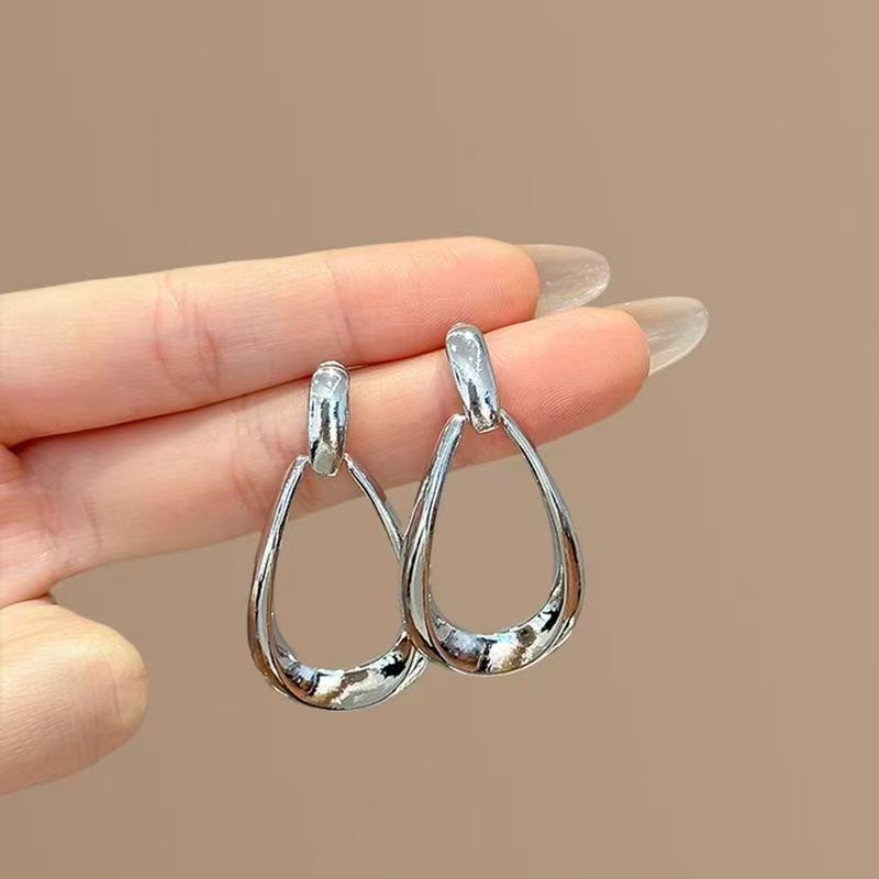Korean Hollow Water Drop Earrings, Sparkling Rhinestone Metal Dangles For Commute