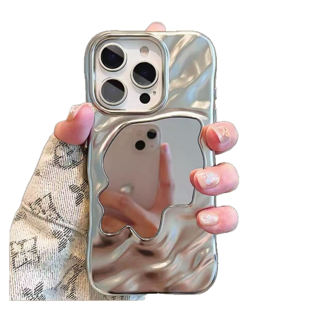 Electroplated Ripple Mirror Makeup Mirror Protective Case