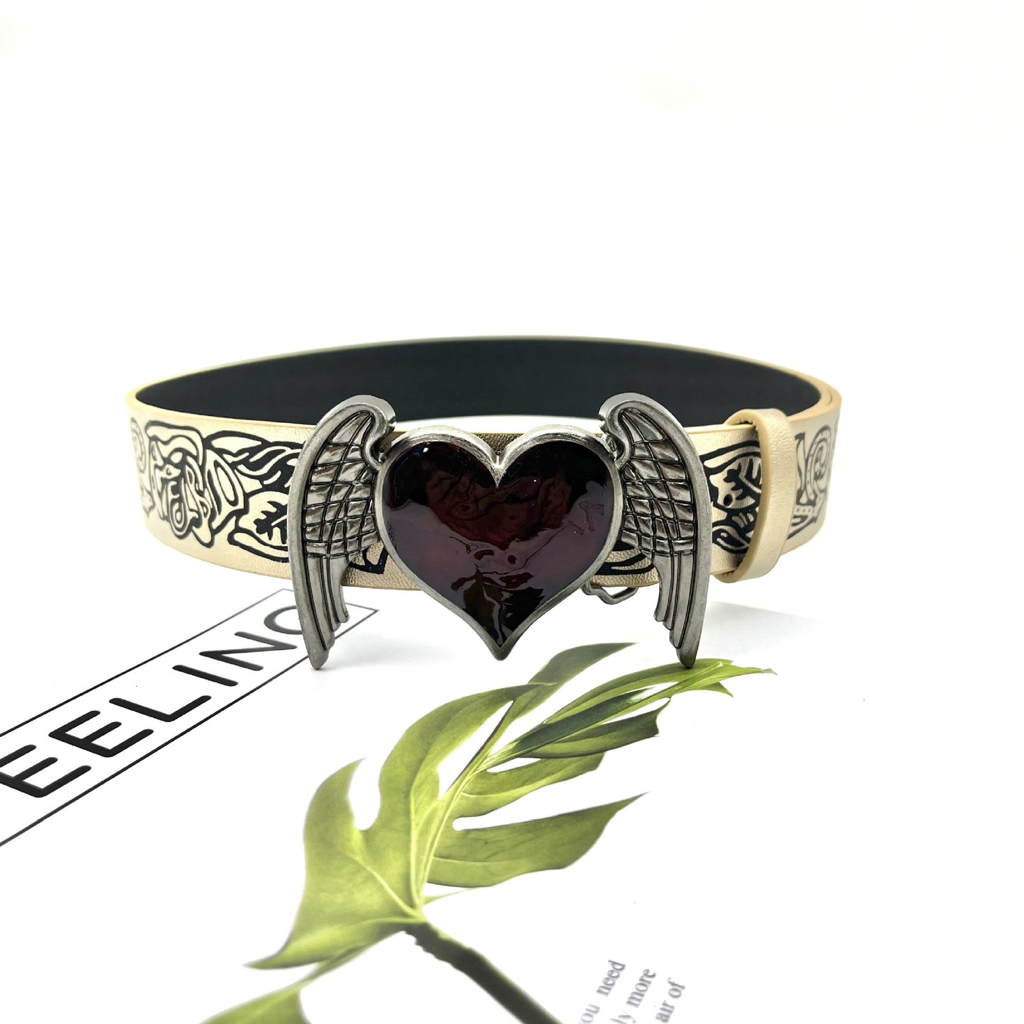 New Vintage Embossed Heart Belt For Women