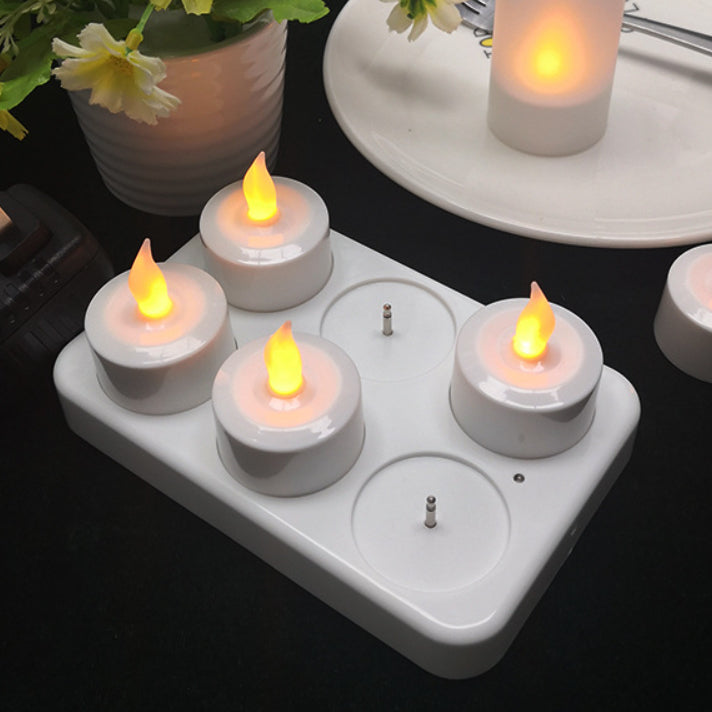 6-seat White Shell Led Charging Electric Candle Lamp Christmas Party Home Decoration Wedding Night Light Multicolor