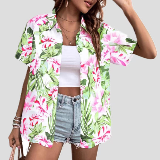 Womens Fashion Plus-Size Floral Loose-Fitting Shirt