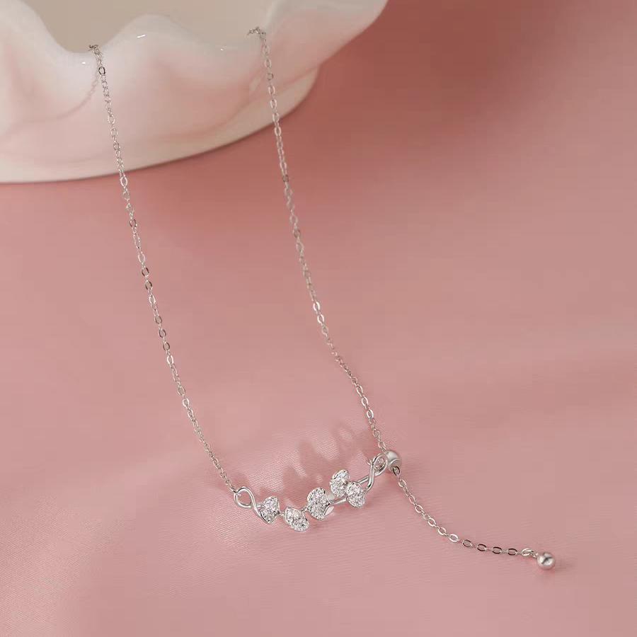 1pc 999 Sterling Silver Diamond-Encrusted Ginkgo Leaf Adjustable Tassel Necklace, Delicate Luxurious Style, Perfect For Daily Wear & Valentine's Gifts