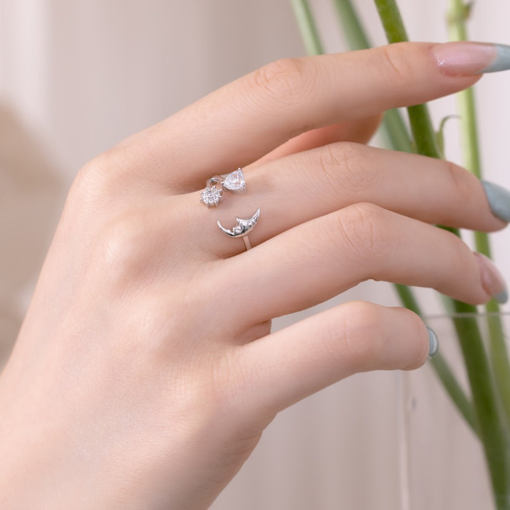 S925 Loving Heart In Sterling Silver Ring Female Inlaid Heart-shaped Zircon Japanese And Korean