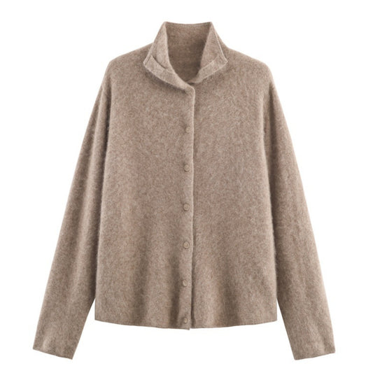 Korean-style Loose Casual High-neck Sweater Cardigan For Women
