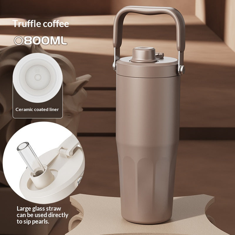 Straw Large Capacity Ice Brew Cup Stylish Pearl Milk Tea Inspired Insulated Water Bottle