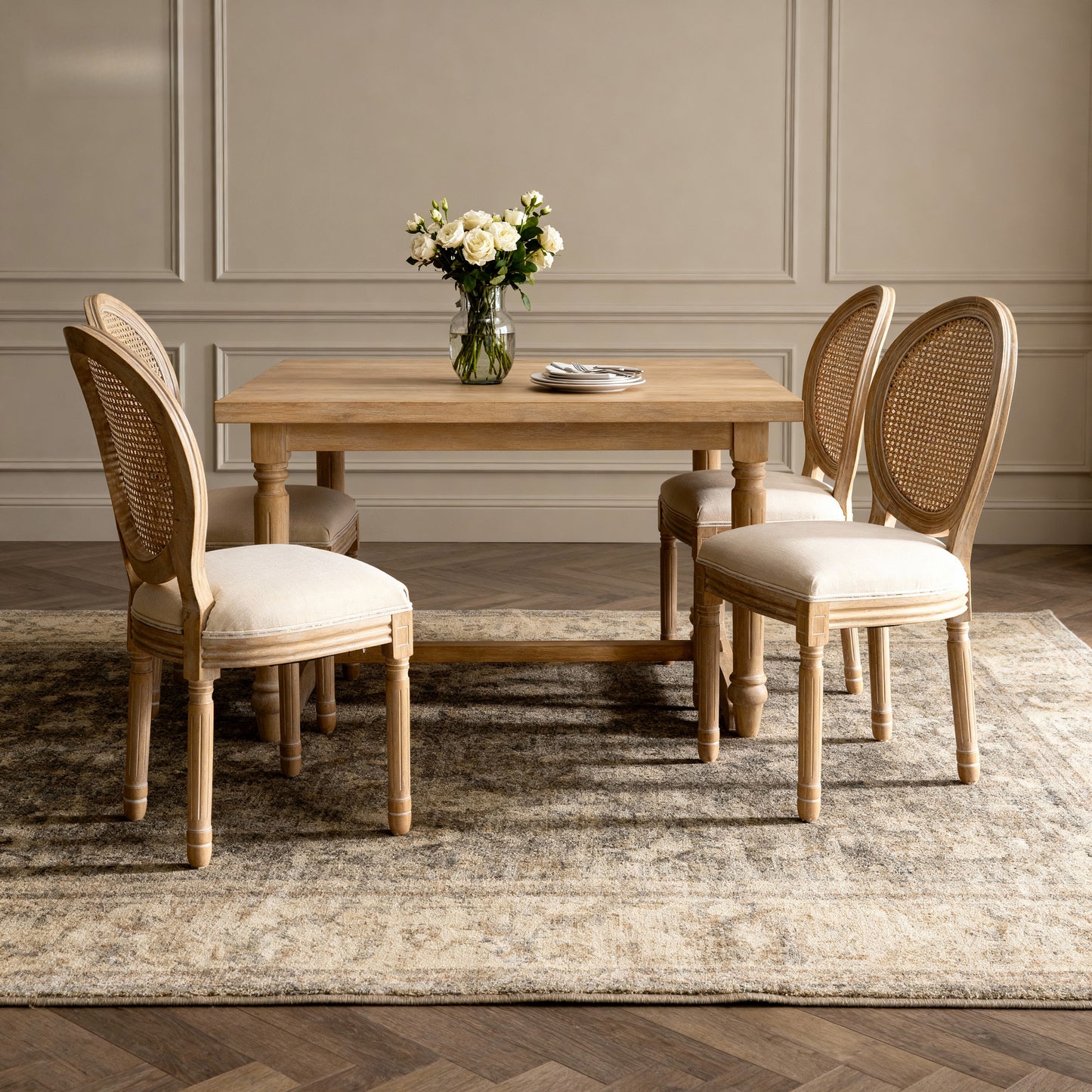 French Country Dining Chairs Set Of 2, Upholstered  Chairs With  Round Back, Wire Drawing  Techniques ,  For Living Room, Kitchen , Restaurant Use, Beige