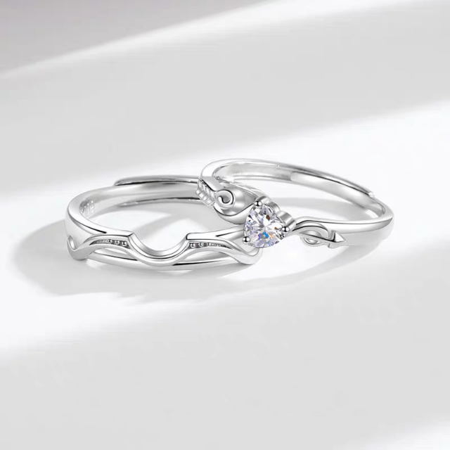1 Pair 999 Sterling Silver Cupid's Arrow Diamond Couple Rings, Romantic Adjustable Promise Rings, Ideal Valentine's Day Gift For Lovers
