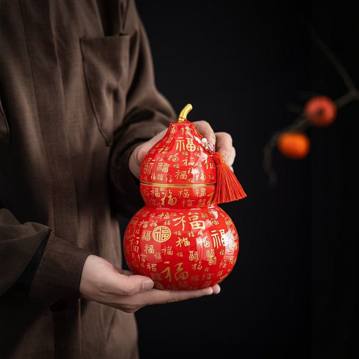 Gourd-shaped Ceramic Tea Canister Set Empty Box Black Tea Storage Jar For Home Use With Gift Bag