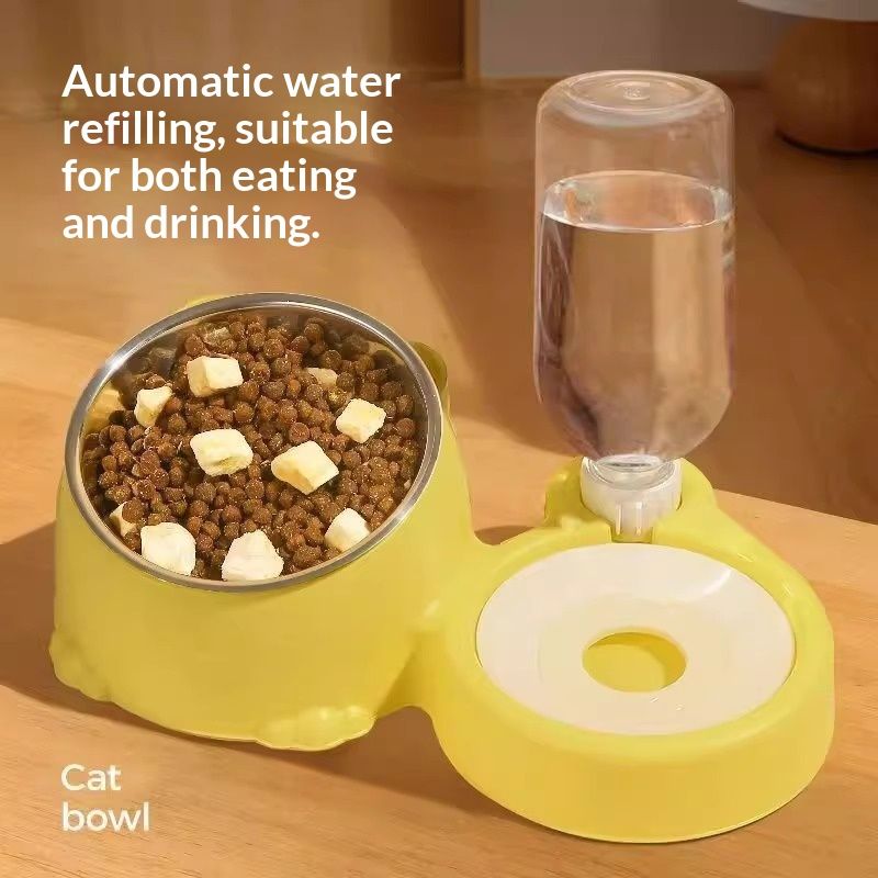 Pet Double Bowl Anti-Tip Cute Stainless Steel Food Bowl