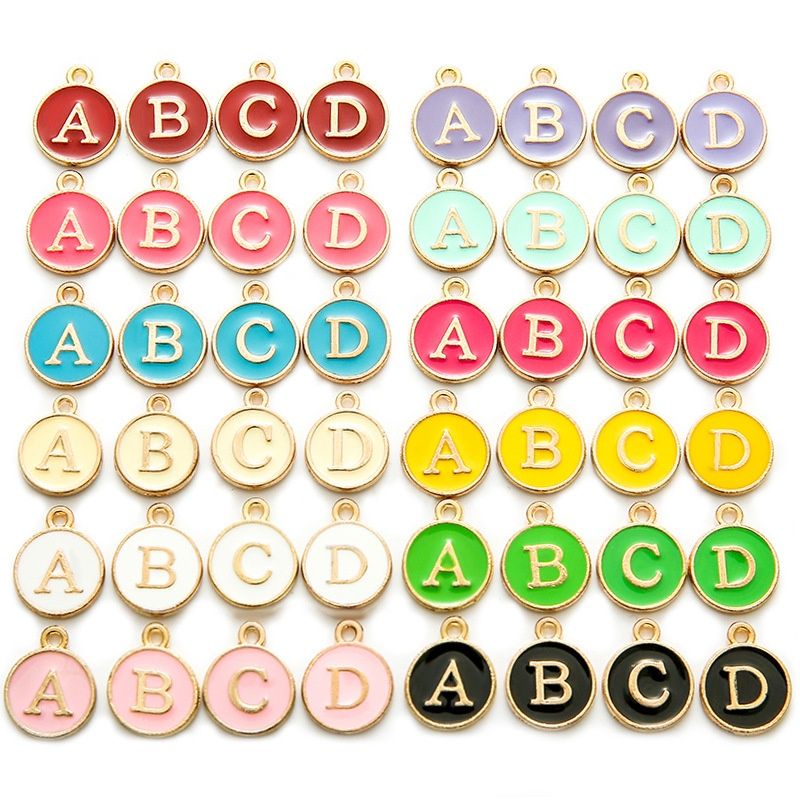 12 Colors Round Drop Oil English Letter Alloy Pendant DIY Ornament Accessories
