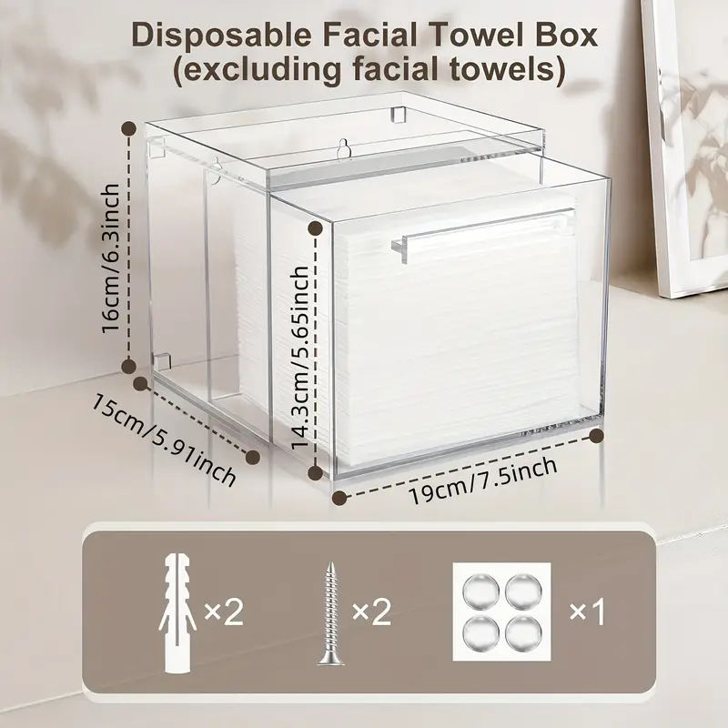 Disposable Facial Towel Storage Box  Acrylic Wall-Mounted Makeup Organizer With Drawer 2 Colors Available, Excluding Facial Towels