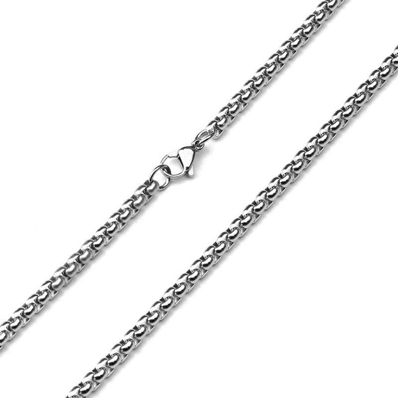 European And American Mens Fashion Stainless Steel Square Pearl Chain Titanium Steel Necklace