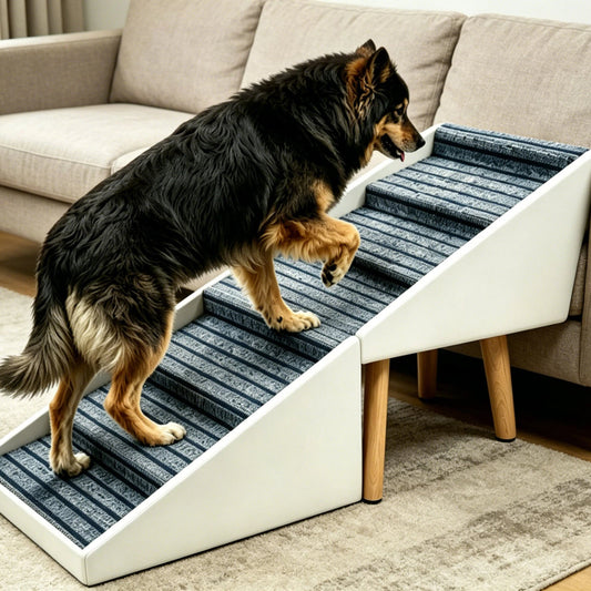 2-in-1 Dog Stairs for Bed and Couch 25.2" Foldable Dog ramp for Couch 6 Pet Steps  & Ottoman for Small and Large Dogs, Beige