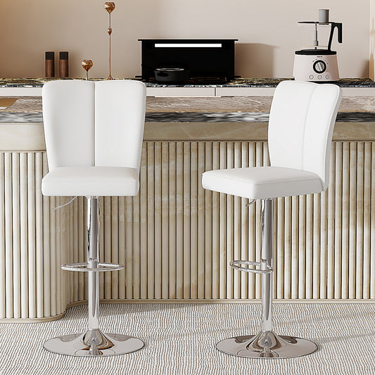Height-adjustable Bar Stool In A Set Of 2, Can Be Rotated 360 . Luxurious Bar Stool In Silver And White Design Made Of Water-repellent PU Leather, Suitable For Kitchen Islands. Various Colors Availabl